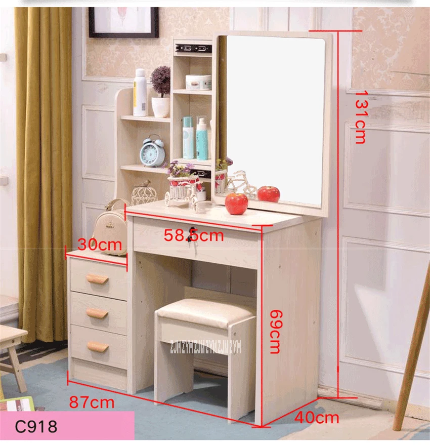 Modern Bedroom Dresser with Mirror & Drawer Lock - Multi-Purpose Household Dressing Table for Makeup & Storage with Stool - Made from Durable Density Board image 6