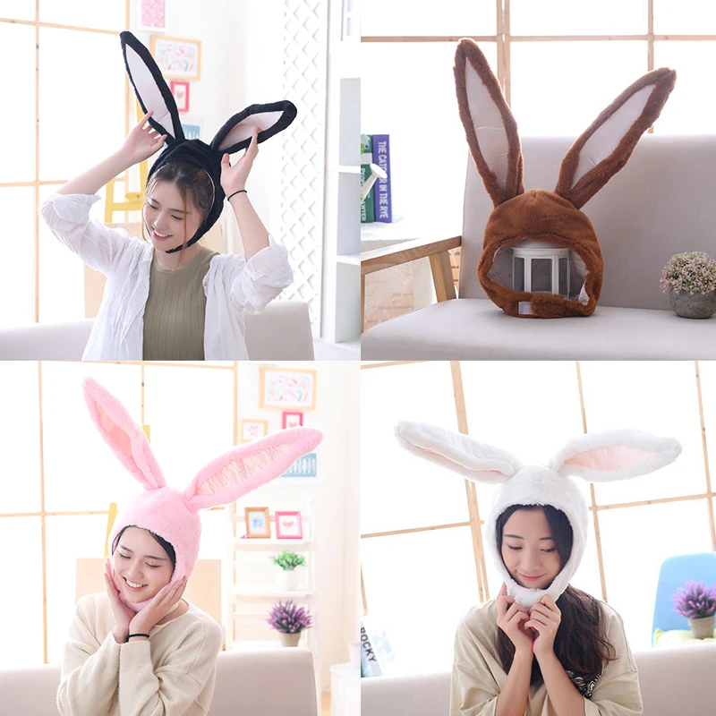 

1Pcs Cute Girls Hat Plush Bunny Ears Hat Head Warmer Solid Color Rabbit Ear Girl Hats Funny Photography Props Perform Supplies