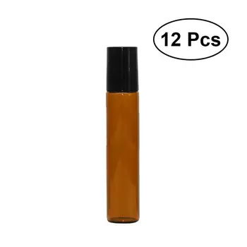 

12pcs 10ML Glass Spray Bottles Roller Bottles for Essential Oils Amber Glass Roll on Bottles with Metal Roller Balls(Brown)