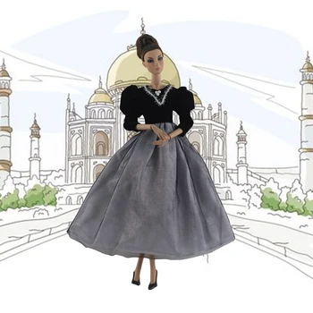 

Besegad Fashion Elegant Black Gray Evening Dress Outfit Clothes Gown for Barbie 30cm\\\/11.81inch Girl Doll Accessories