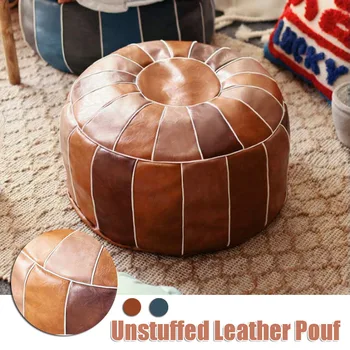 

50x35cm Moroccan PU Leather Pouf Embroider Craft Hassock Ottoman Footstool Round Large Artificial Leather Unstuffed Cushion