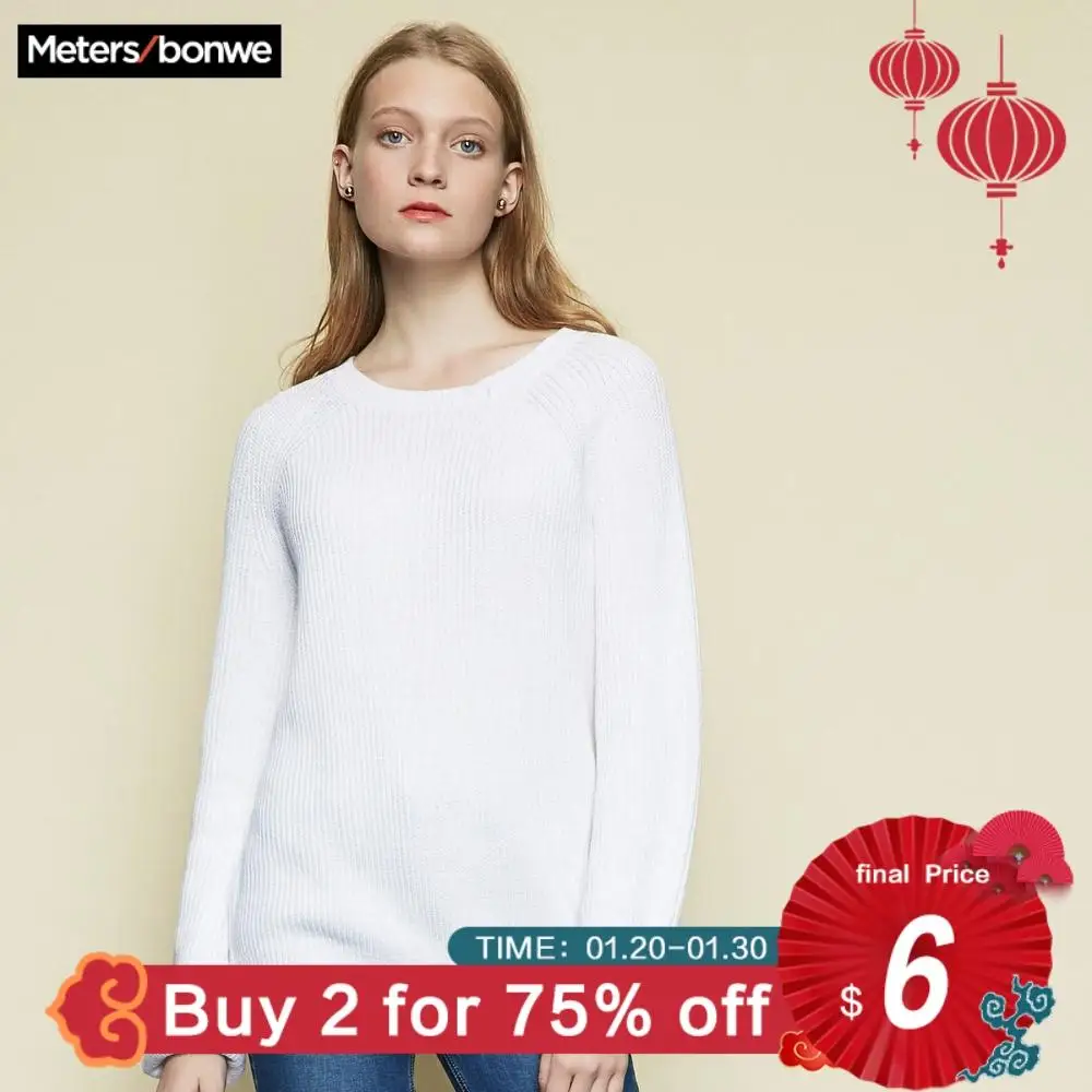 Metersbonwe 2019 Cotton Knitted Sweater Women Round neck Pullovers Autumn Winter Basic Sweaters Loose | Женская одежда