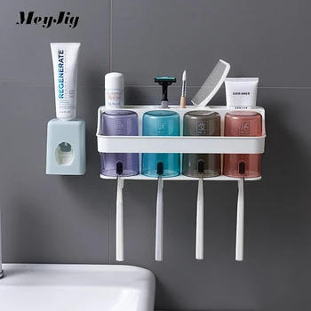 

1Set Multi-function Toothbrush Holder Toothpaste Dispenser Home Tube Squeezer Wall Mount Storage Rack Bathroom Accessories Set