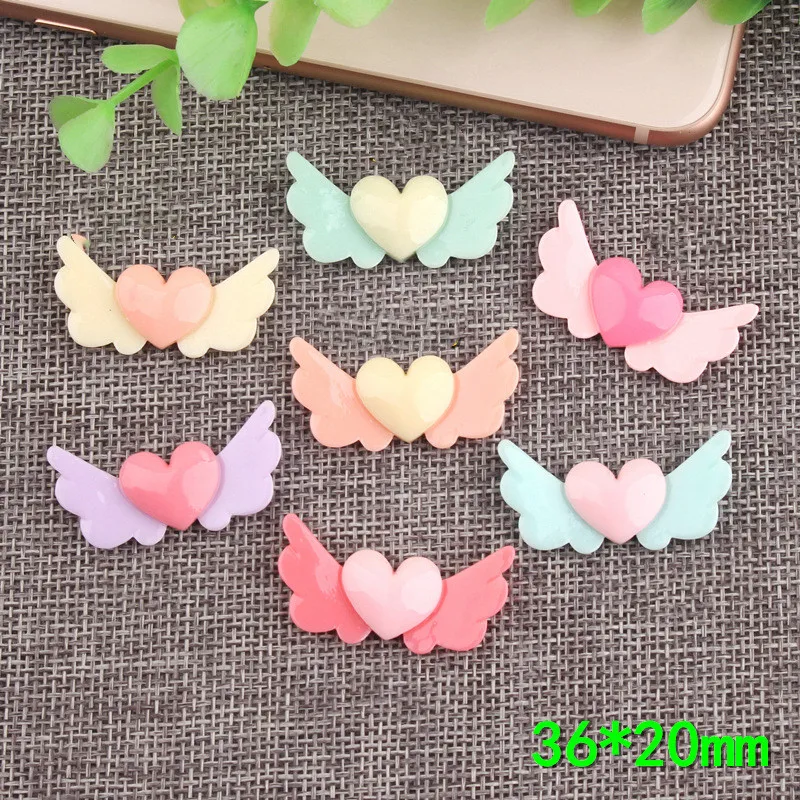 

Kawaii Resin Cabochons Flatback kawaii Angel Wings Heart Resin Cabochon Ornament Accessories Girl hair Jewelry Clip Decoration