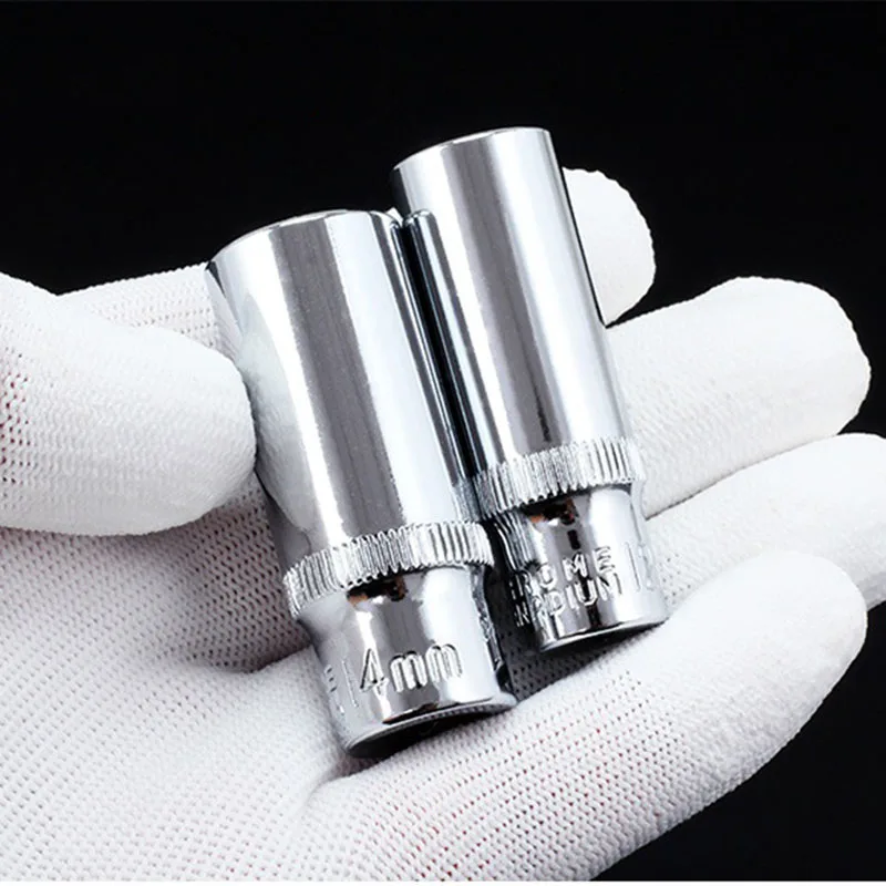 1/4 Socket Set Adapter Long Sockets 4-14mm Deep Socket Tool Heads Torque Spanner Ratchet Wrench Wrench Socket Set Socket Adapter Converter Ratchet Wrench Adapter Socket Wrench Head Sleeve
