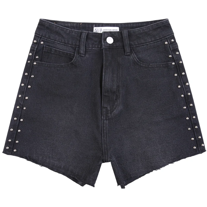 LEIJIJEANS, новинка, большой размер, женские летние черные джинсовые шорты, с боковой пуговицей, модные, для школьниц, большой размер, джинсовые шорты - Цвет: black 9071
