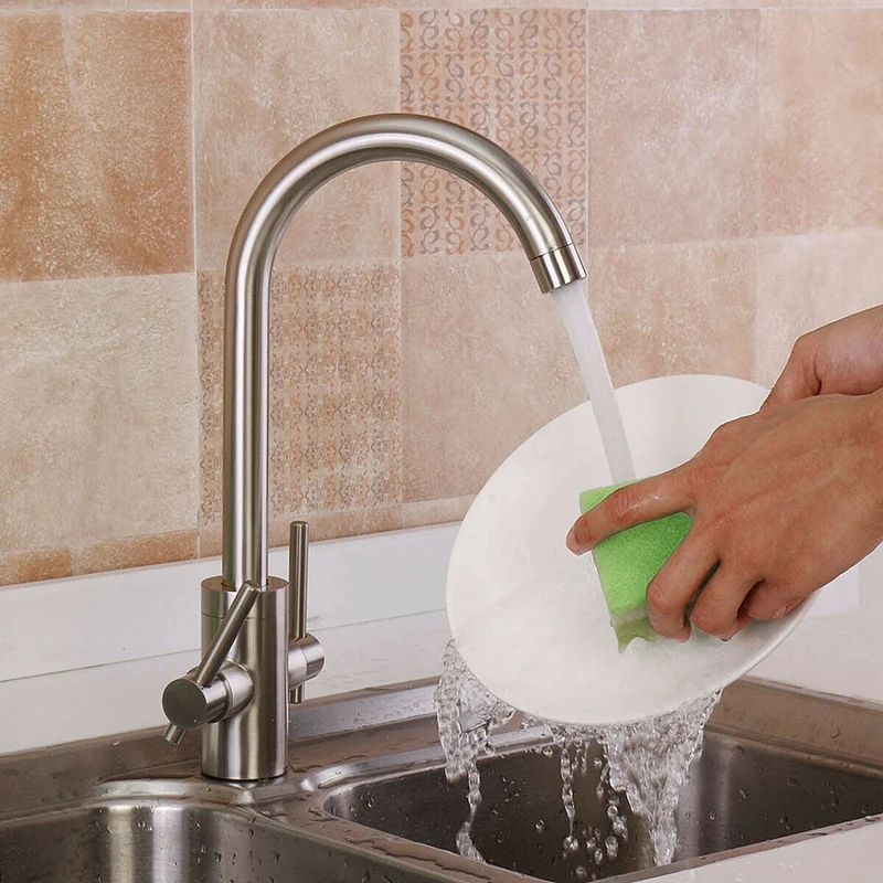  Twin Lever Faucet Single Hole Swivel Chrome Brass Kitchen Spray Sink Mixer Taps - 4000079856783