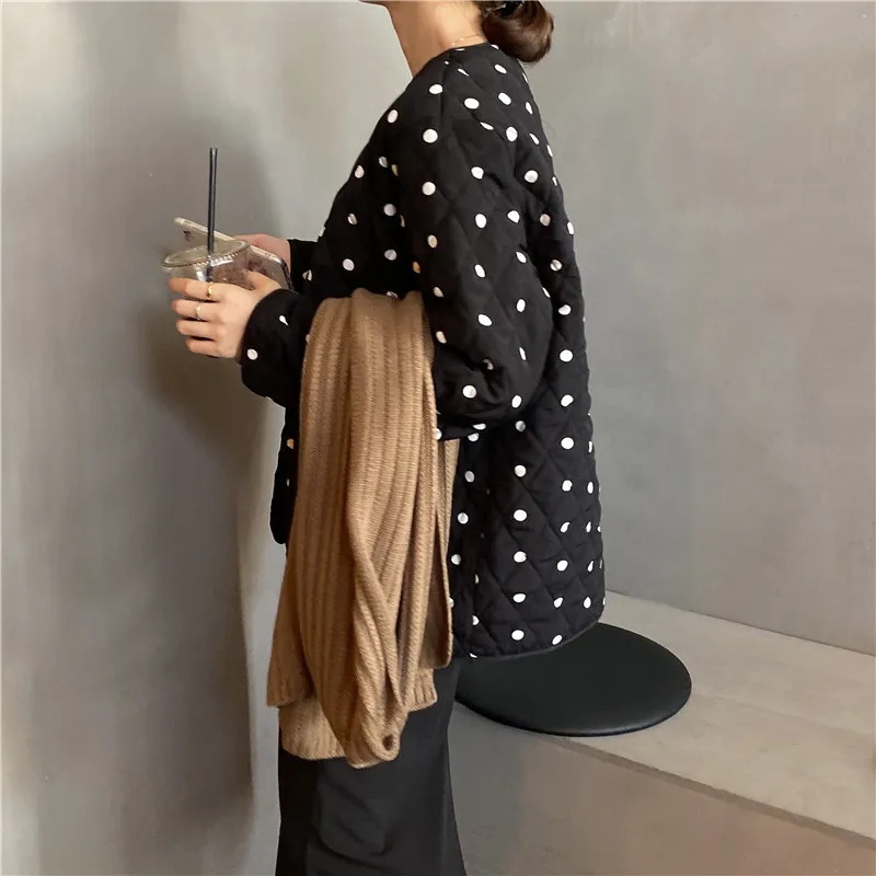 RUGOD в горошек кавайное дамское пальто теплая куртка женские пальто женские зимние модные милые пуховики женская одежда