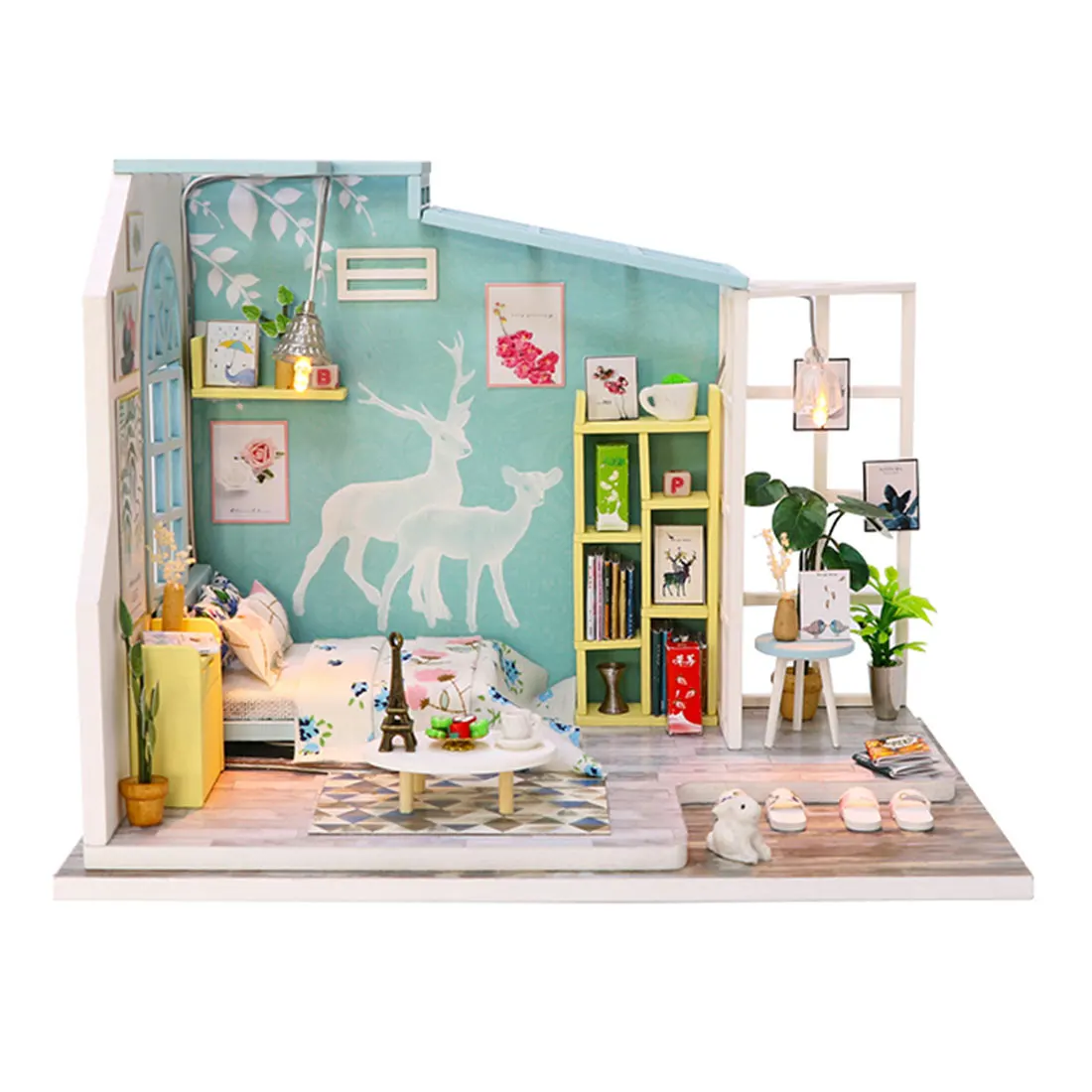 

DIY Creative Handmade Theme Wooden Cabin Assembly Doll House Building Model Toy Gift Set with Light Christmas Decor- Home Nap