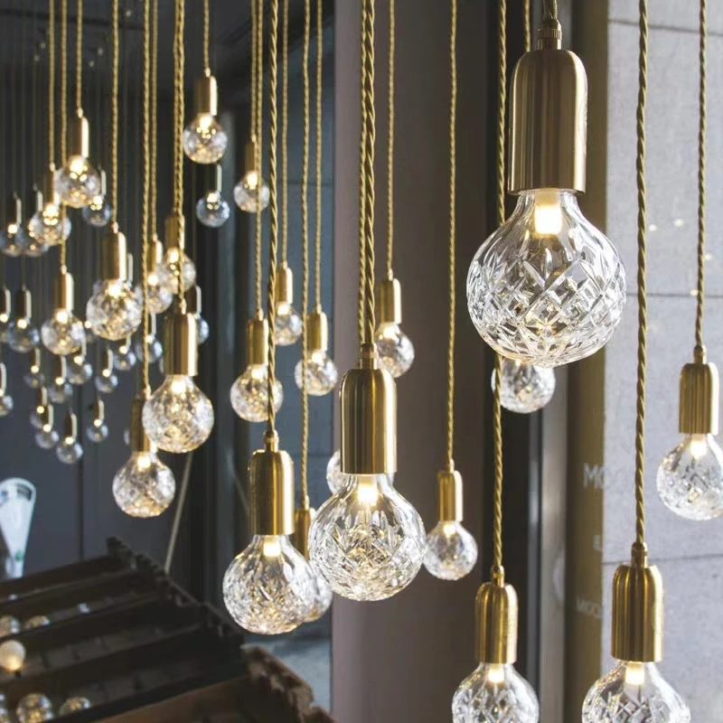 

French Luxury Crystal LED Pendant Lights Living Room Glass Pendant Lamp Hotel Hall Bar Cafe Hanging Lamp Indoor Lighting Fixture
