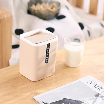 

Mini Waste Bins Desktop Home Garbage Basket Table Swing Trash Can Plastic Office Supplies Household Cleaning Tools With Lid