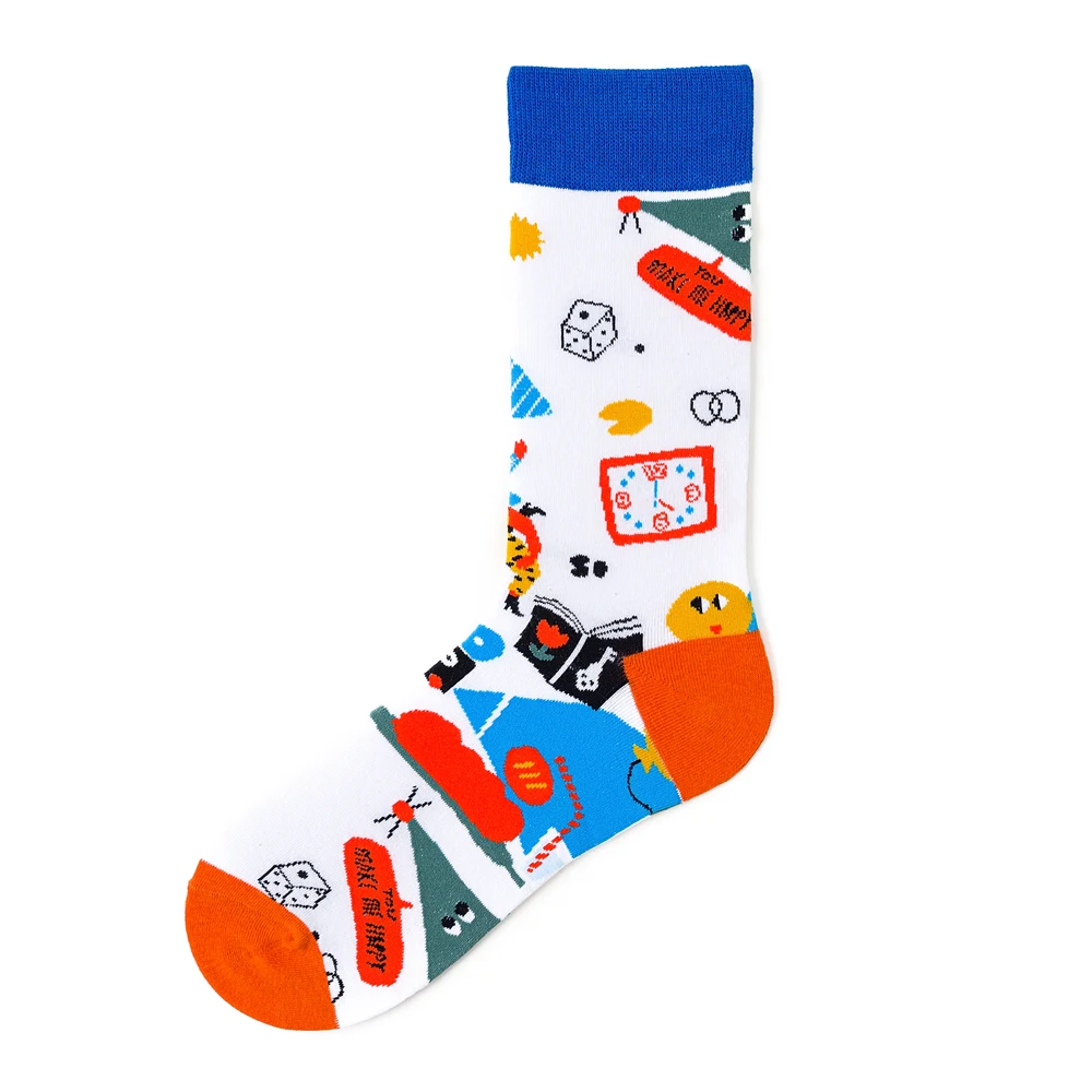 Женские хлопковые носки хлопчатобумажные забавные носки теплые носки толстые носки happy art Зимние носки милые носки с принтами женские Носки с рисунком - Цвет: color 2