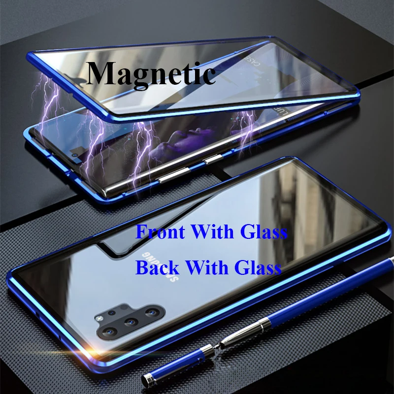 For Samsung Galaxy Note 10 Pro Magnetic Case double-sided Tempered Glass for S10 S9 S8 Plus S10E 9 8 A80 A70 | Мобильные телефоны и