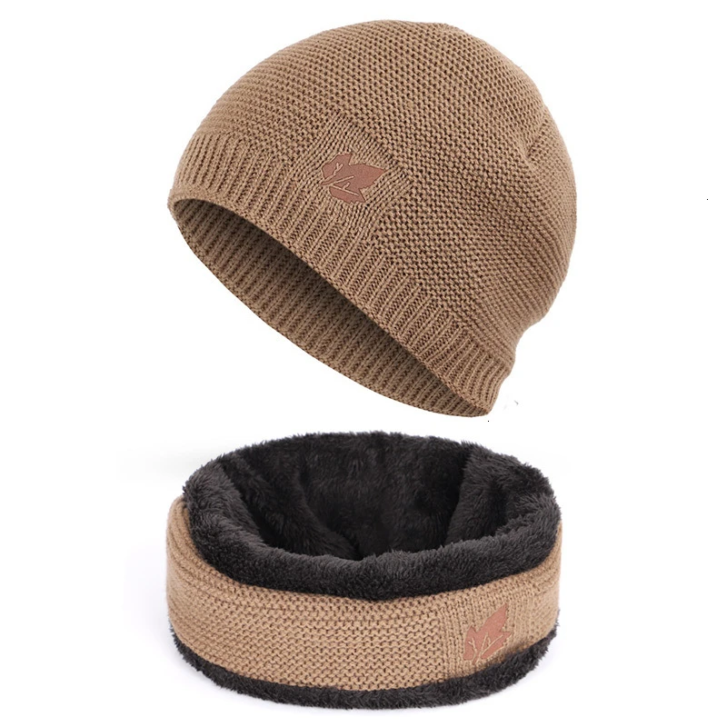 style2 Camel Мужской модный комплект из 2 предметов, лыжная шапка и шарф, Мужская теплая шапка, женская зимняя вязаная шапка Skullies Beanies Czapka Szalik - Цвет: style2 Camel