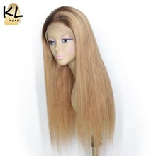 Эффектом деграде(переход от темного к Цвет T4/27 Синтетические волосы на кружеве человеческих волос парики с детскими волосами прямые бразильские Волосы remy 13x4 синтетические парики для чернокожих Для женщин