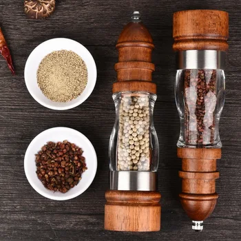 

2pcs/set Pepper Salt Mill Grinder Solid Wood and Acrylic Bottle Hand Ceramic Grinding Mechanism Spice Peper Kitchen BBQ Mills