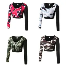 Женские футболки для йоги, гимнастические Футболки с длинным рукавом, быстросохнущая камуфляжная Высококачественная для бега футболка