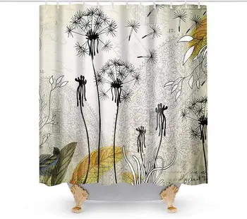

Thistle Dandelion Boho Leaves Theme Cloth Fabric Bathroom Decor Sets with Hooks