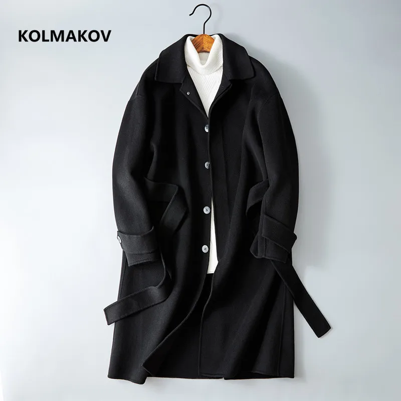

2021 Winter long style mens hoooded Double sided wool coat casual woolen trench coat high quality single-breasted jacket men