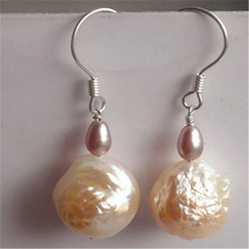 10-13mm Yellow Baroque Pearl Earrings Silver Ear Drop fashion aurora earbob women gift natural elegant dangler flawless
