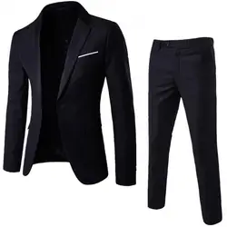 60%HOT 2 pieces/set of large size men's solid color long-sleeved lapel slim button business suit men's casual suit suit