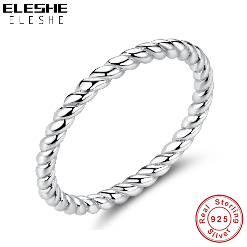 

ELESHE Authentic 925 Sterling Silver Stackable Rope Twist Ring for Women Party Engagement Wedding Ring Female Fashion Jewelry