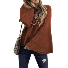 

2021 Autumn and Winter Women Loose Knitted Sweater Fashion Female Long Flared Sleeve Pullover Casual Solid Color Cotton Sweater