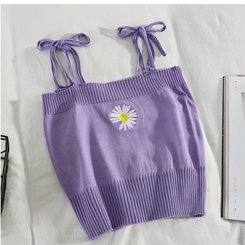 

HELIAR Tops Women Embroideried Flowers 2020 Summer Spaghetti Tops Female Solid Pleated Waist Tops For Women Tops