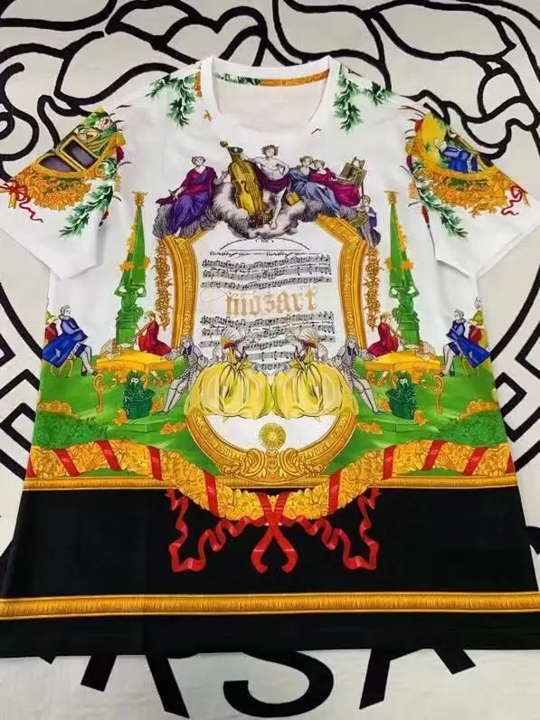AH12138Fashion мужские топы и тройники Подиумные Роскошные известный бренд Европейский дизайн Короткие вечерние футболки с принтом мужская одежда