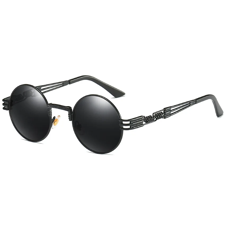 Стимпанк, мужские винтажные круглые поляризованные солнцезащитные очки, фирменный дизайн, мужские солнцезащитные очки, очки для рыбалки, вождения, очки для мужчин - Цвет линз: black-black