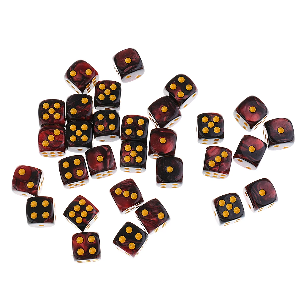30 Pieces Acrylic 6-sided Spot Dice D6 w/ Iron Box for Party Bar Table Board Game