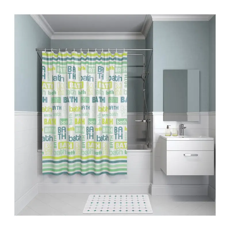 Штора для ванной IDDIS Basic B19P218i11 (полиэстер; водоотталкивающее покрытие; цвет: зеленый, белый)