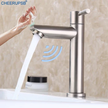 

Bathroom Basin Touch Sensor Faucet Automatic Sensitive Deck Mount Tap Single Cold Basin Sink Facuets Inductive Touching Taps K02
