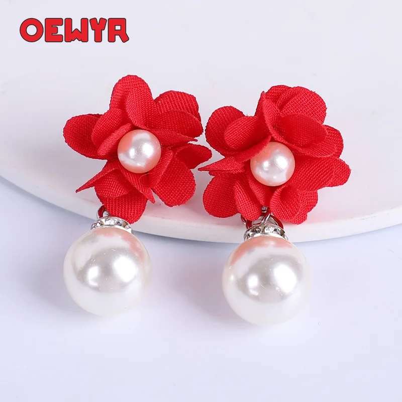 

Boho Pearl Earrings Flowers Yarn Dangle Fashion Woman Earrings Red Trendy Party Jewelry Earrings Gifts For Women Accessories