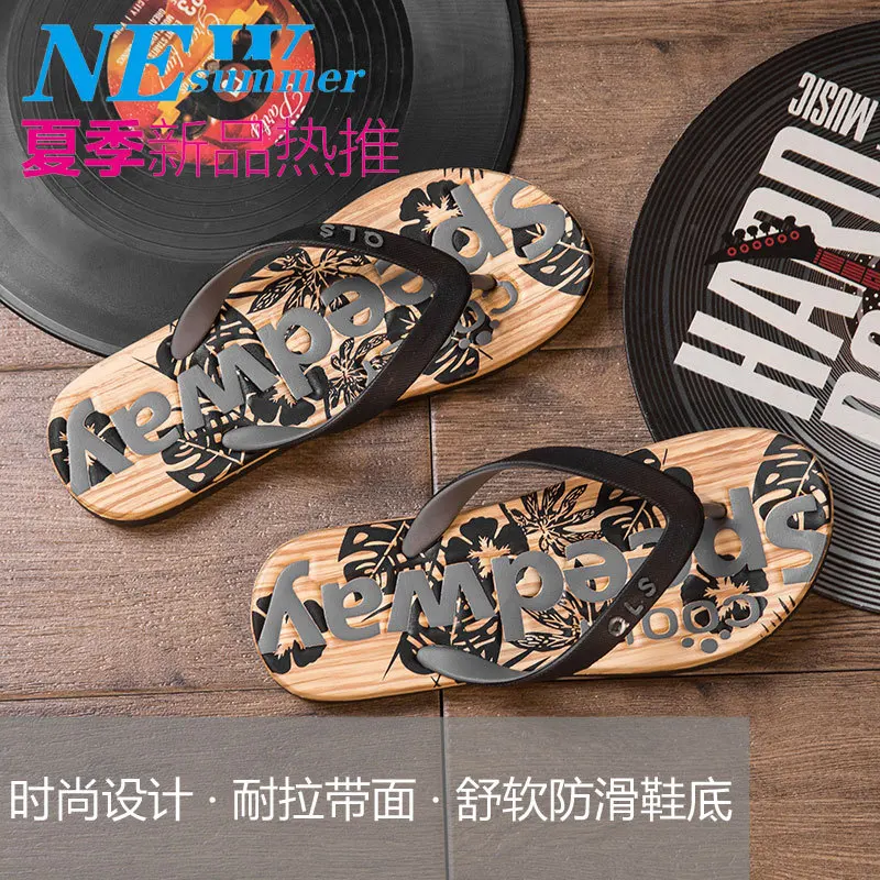 

Jinjiang Plant Hair 2018 New Style Men's Flip-flops Quality Double Layer Bottom Stereo Pattern Beach Slippers