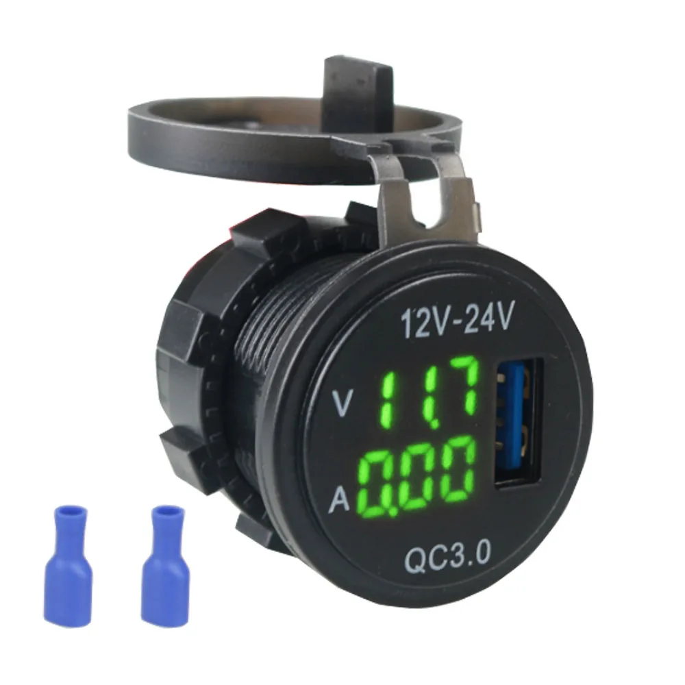 USB 차량용 충전기 소켓 듀얼 3.0 포트, 고속 충전 12V, 24V 자동차 어댑터, LED 디지털 전압계 터치 스위치, 마린 보트용