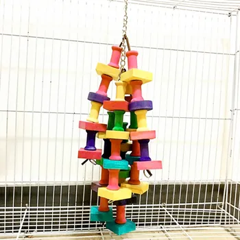 

Parrot Building Blocks Toys Wood Ladder Macaw Rainbow Bite String Toys Chewing Swing Toy For Small Medium And Large Parrots