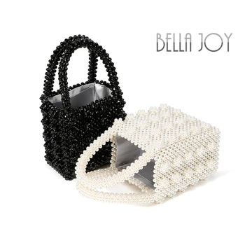 

BELLA JOY Pearl bag beaded box totes bag women party vintage acrylic plastic handbag 2020summer white yellow blue wholesale