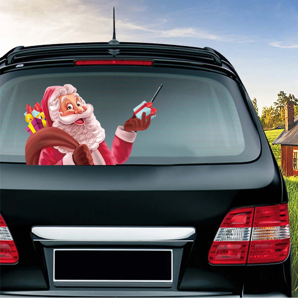 Санта-Клаус забавный стикер s подарок к Рождеству праздничные Автомобильные украшения автомобильное заднее лобовое стекло развевающаяся наклейка стеклоочистителя s для Рождественского украшения автомобиля - Color Name: Santa with Backpack