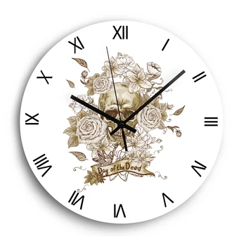 

Acrylic Wall Clock Modern Design Rose Skull Silent Decorative Clock in the Wall for Living Room Roman Numbers Watch Home Decor