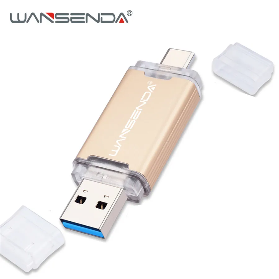 USB флеш-накопитель WANSENDA 3,0, Тип C, флеш-накопитель, 16 ГБ, 32 ГБ, 64 ГБ, 128 ГБ, 256 ГБ, двойной накопитель, OTG, флешка, USB карта памяти - Цвет: Золотой