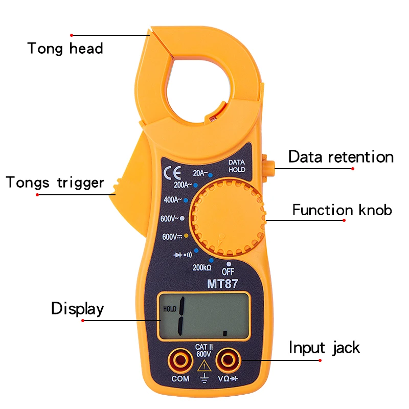 HONEYTEK MT87 Цифровой клещи мультиметр DC/AC напряжение тока измерительный зажим Сопротивление ом тестер зажим мультиметр