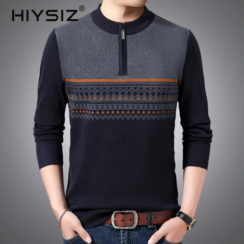 Black Friday HIYSIZ Brand Pull homme Streetwear knitted casual mensweater men pullover warm printed sweaters autumn winter clothes H3029
