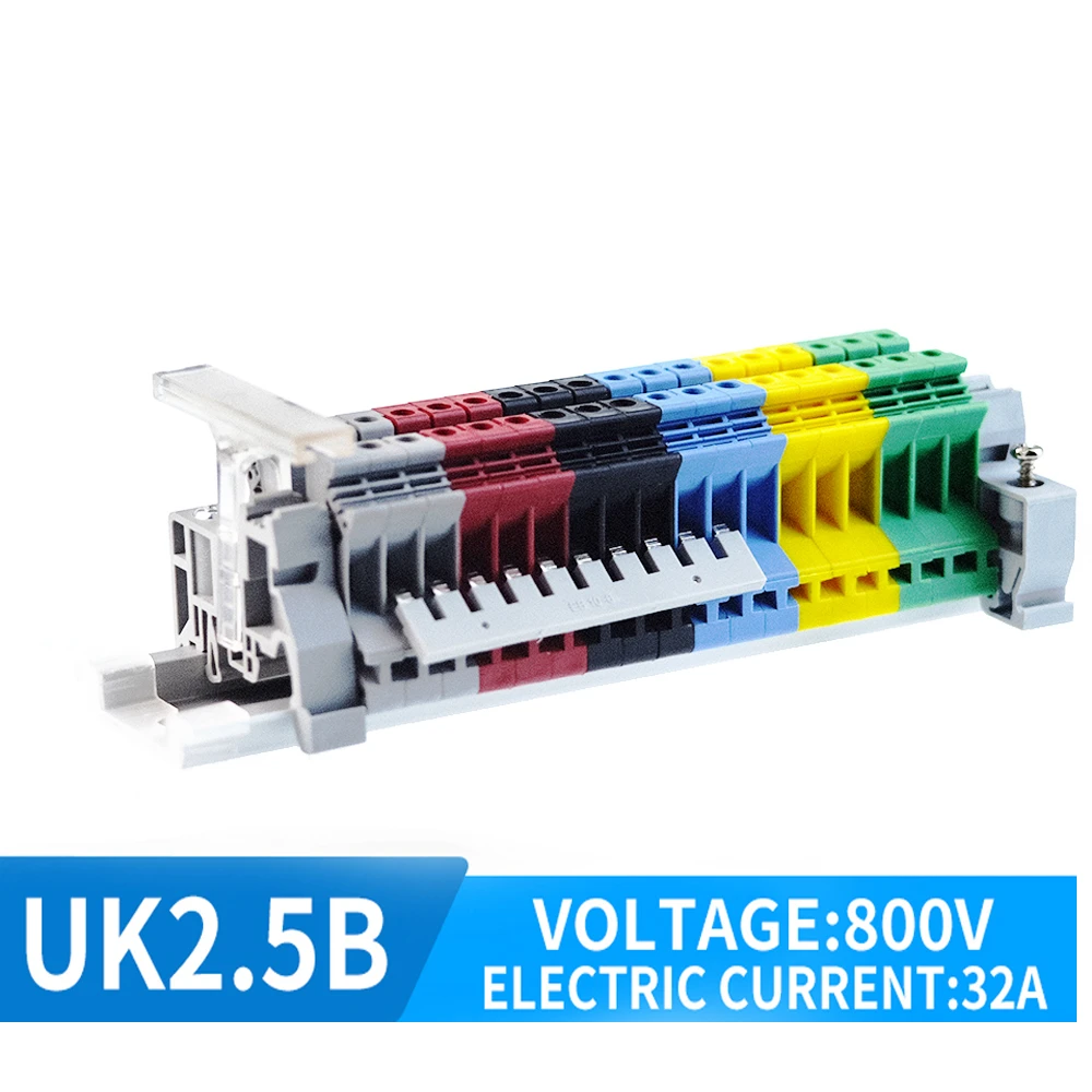 10Pcs Din Rail Terminal Block UK-2.5B Wire Electrical Conductor Universal Connector Screw Connection Terminal Strip Block UK2.5