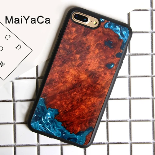 Бежевый MaiYaCa роскошная деревянная смола для iPhone 4S SE 5C 5S 6S 7 8 Plus X XR XS MAX для samsung черный мягкий чехол для телефона резиновый силиконовый - Цвет: Бежевый
