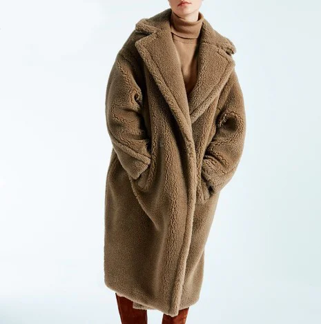 Стильное женское пальто-Тедди с воротником-стойкой, Свободное пальто из искусственного меха, плотное теплое Трендовое пальто из овечьей шерсти, женская верхняя одежда 10 цветов DS8009 - Цвет: apricot