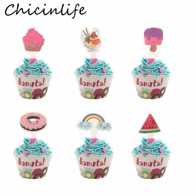 Chicinlife 12 шт. обертки для пончиков, кексов, дня рождения, вечеринки для малышей, подарки для детей, пончики, вечерние обертки для кексов