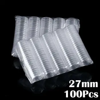 

100pcs 27mm Clear Round Plastic Commemorative Coin Capsule Container Storage Box Holder Case