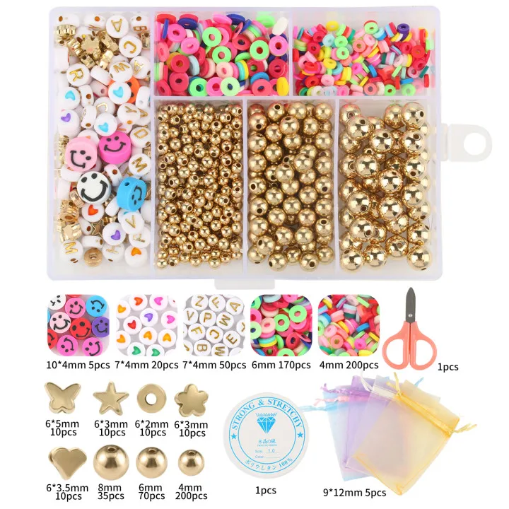800pcs Gold CCB Beads Kit Polymer Clay Charms Acrylic Beads Jewelry Making