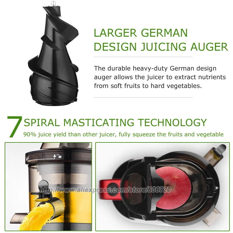 Juicer, Slow Masticating Juicer, Cold Press Juicer Machine Easy to Clean, Higher Juicer Yield and Drier Pulp, Reverse Function 2